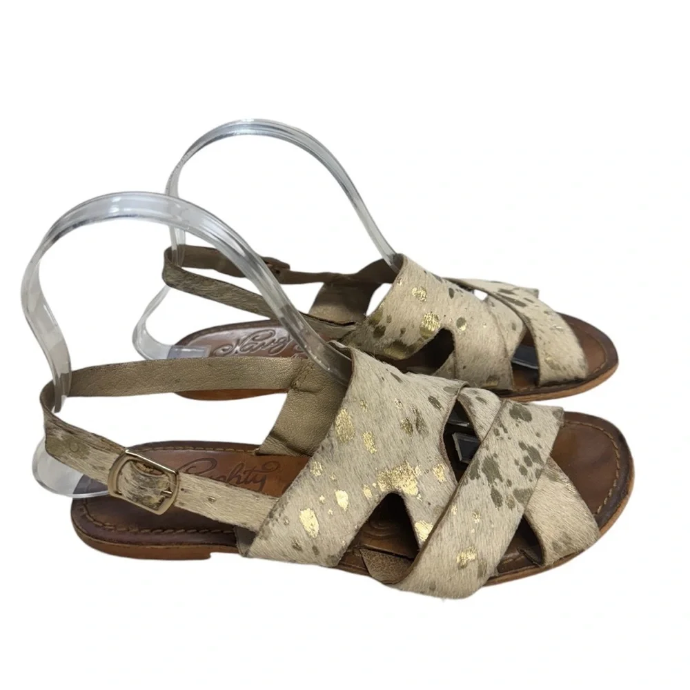 Naughty Monkey Leather Sandals with Pony Hair & Gold Accents Size 6.5